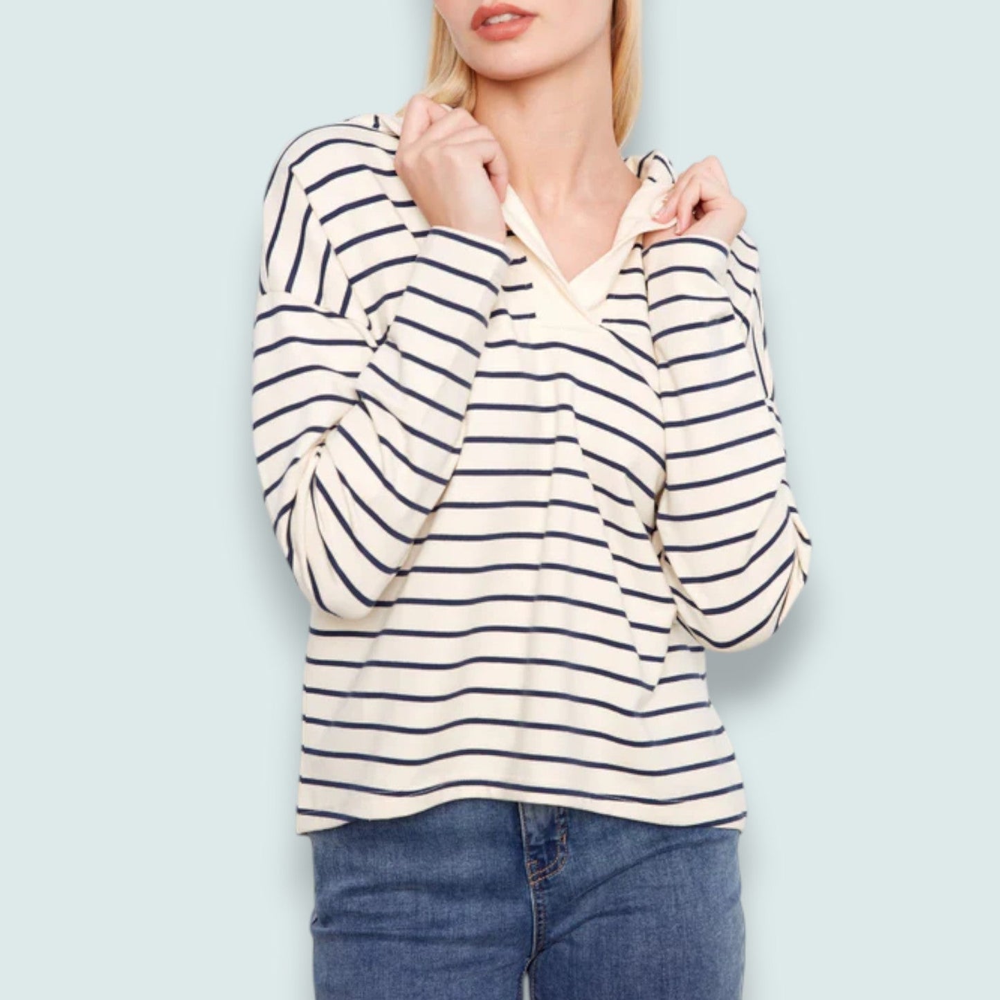 Charlie B - V-Neck Striped Hoodie With High-Low Hem