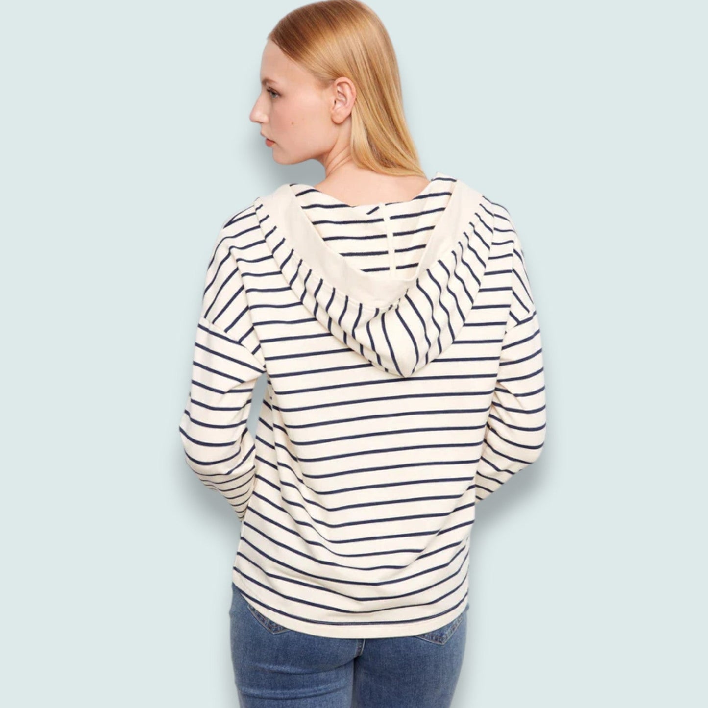 Charlie B - V-Neck Striped Hoodie With High-Low Hem