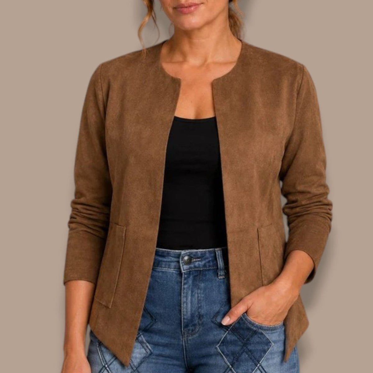 Tango Mango - Faux Suede Open Front Jacket