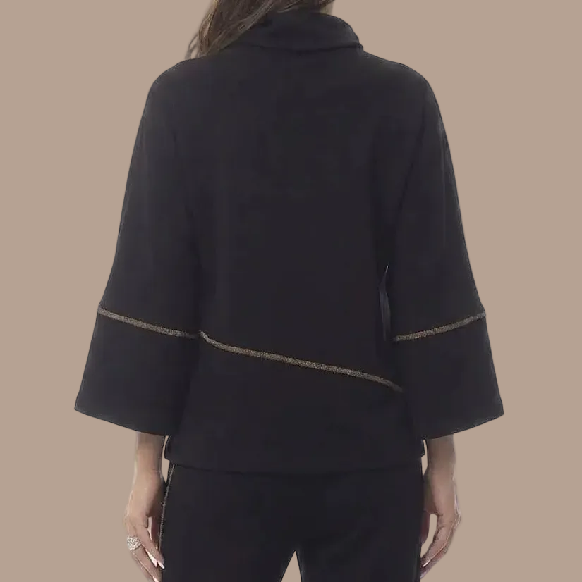 Pure - Metallic Trim Mock Neck Top