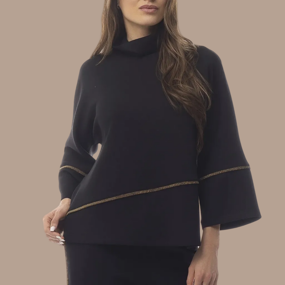 Pure - Metallic Trim Mock Neck Top