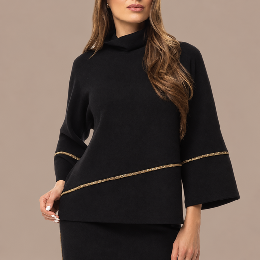 Pure - Metallic Trim Mock Neck Top