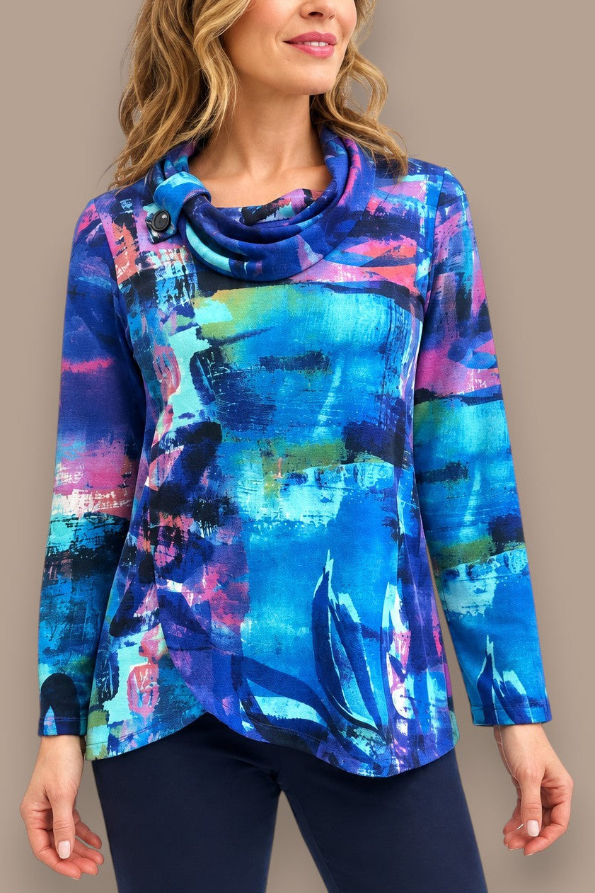 Soft Works - Abstract Print Cowl Neck Tunic Top