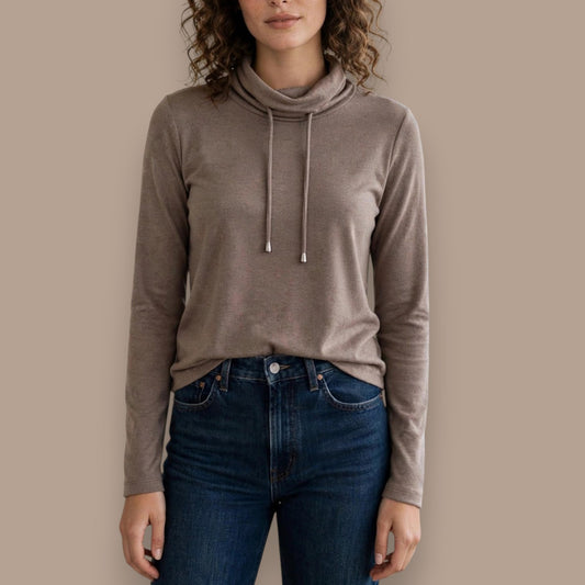 Pure - Soft Cowl Neck Drawstring Top