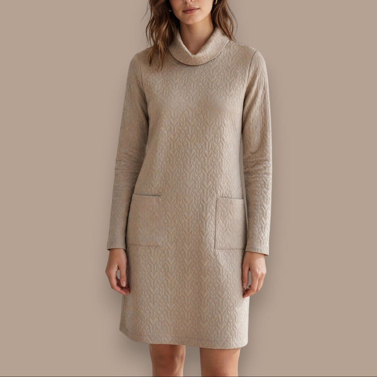Pure - Quilted Cowl Neck Dress With Front Pockets