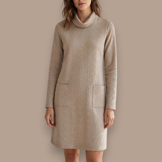 Pure - Quilted Cowl Neck Dress With Front Pockets