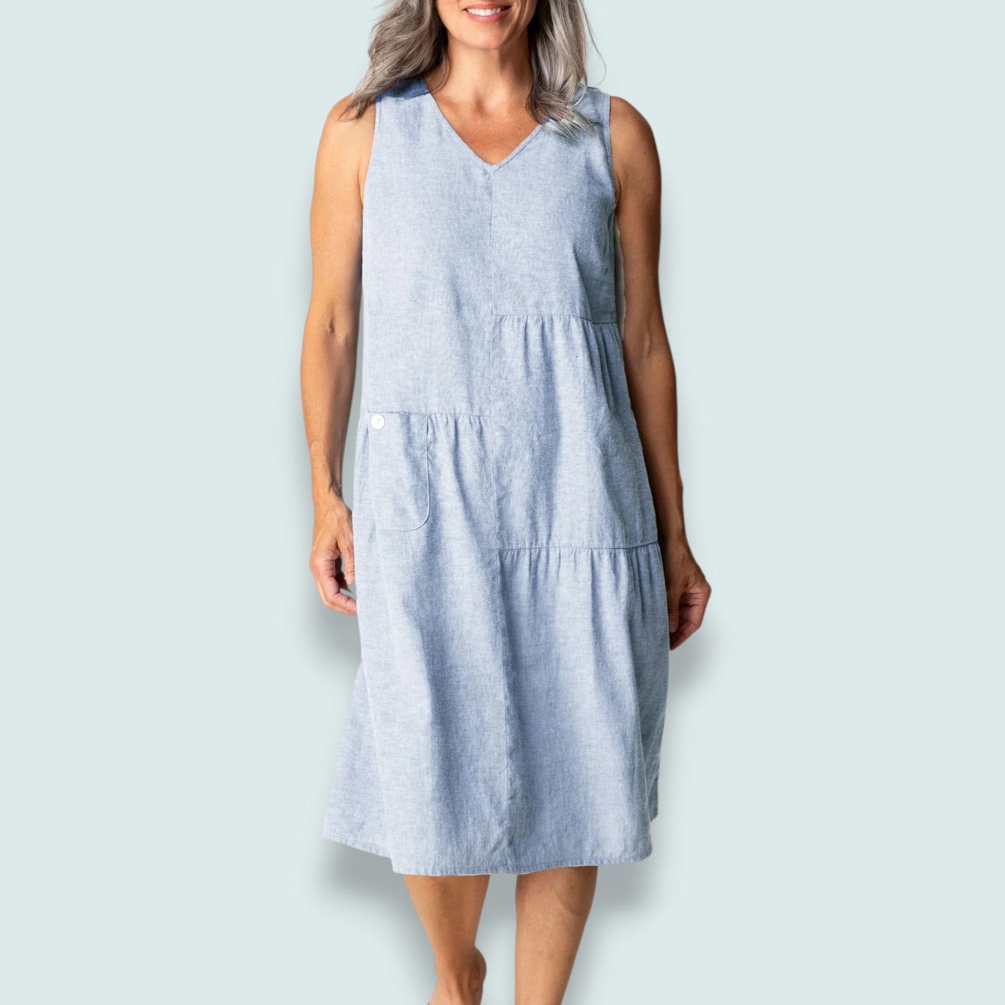 Habitat - Tiered Linen Blend Knee-Length Dress