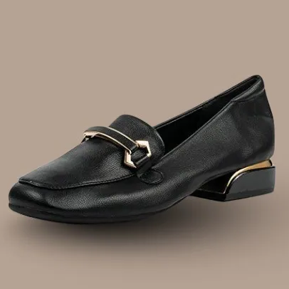 Little Empresses - Black Loafer With Gold Accents