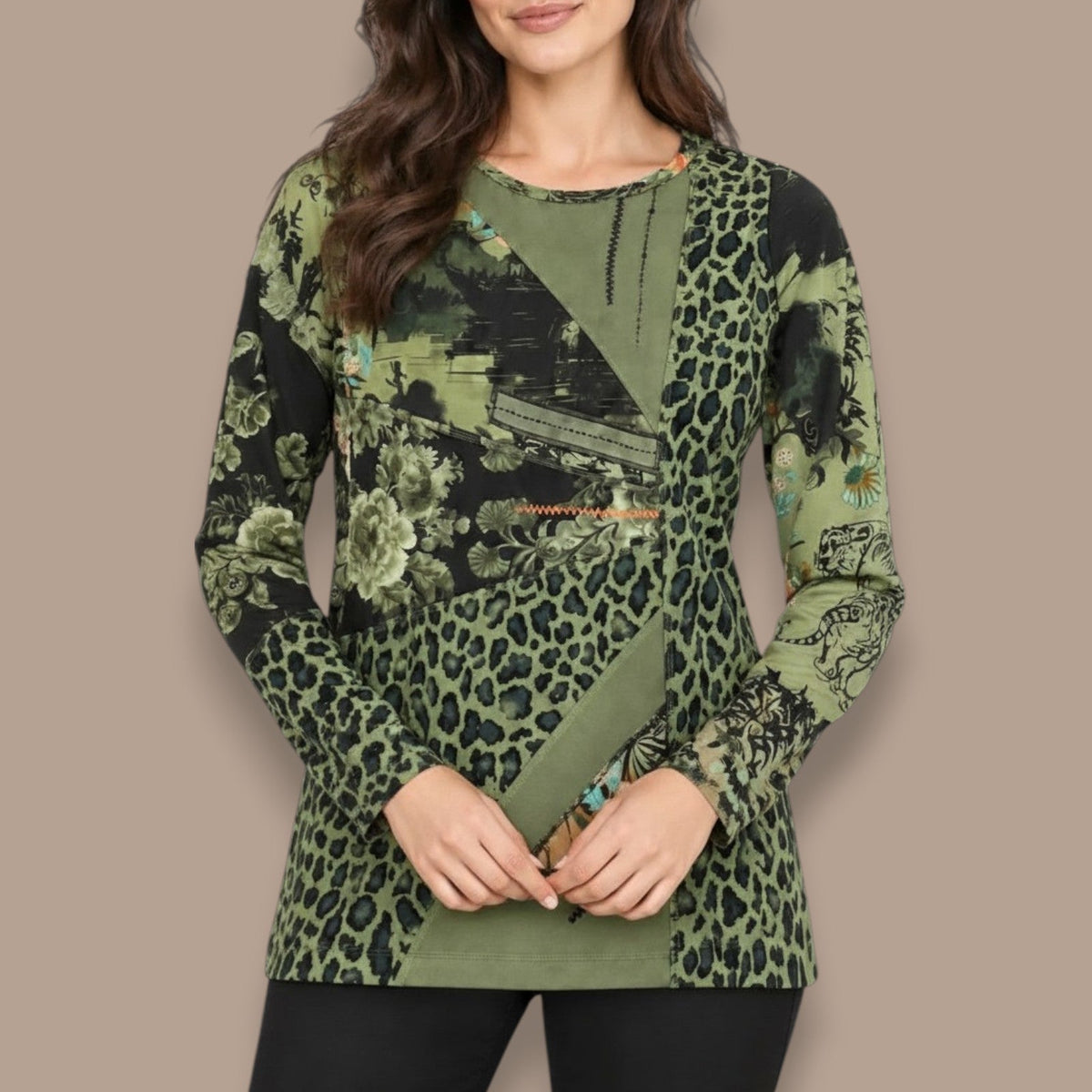 Orientique - Mixed-Print Patchwork Top