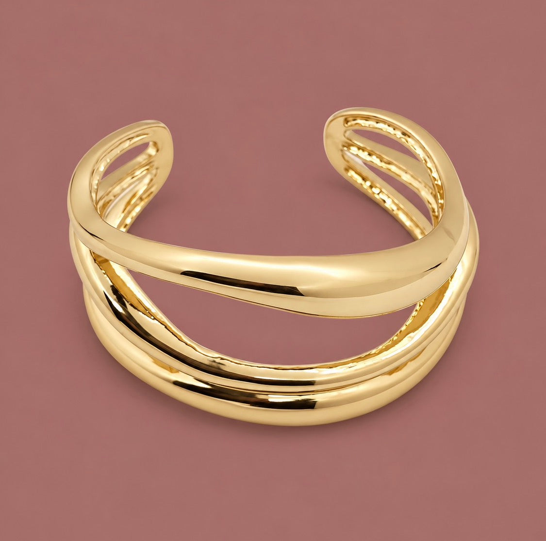 Red Coral - Chunky Metal Cuff Bracelet