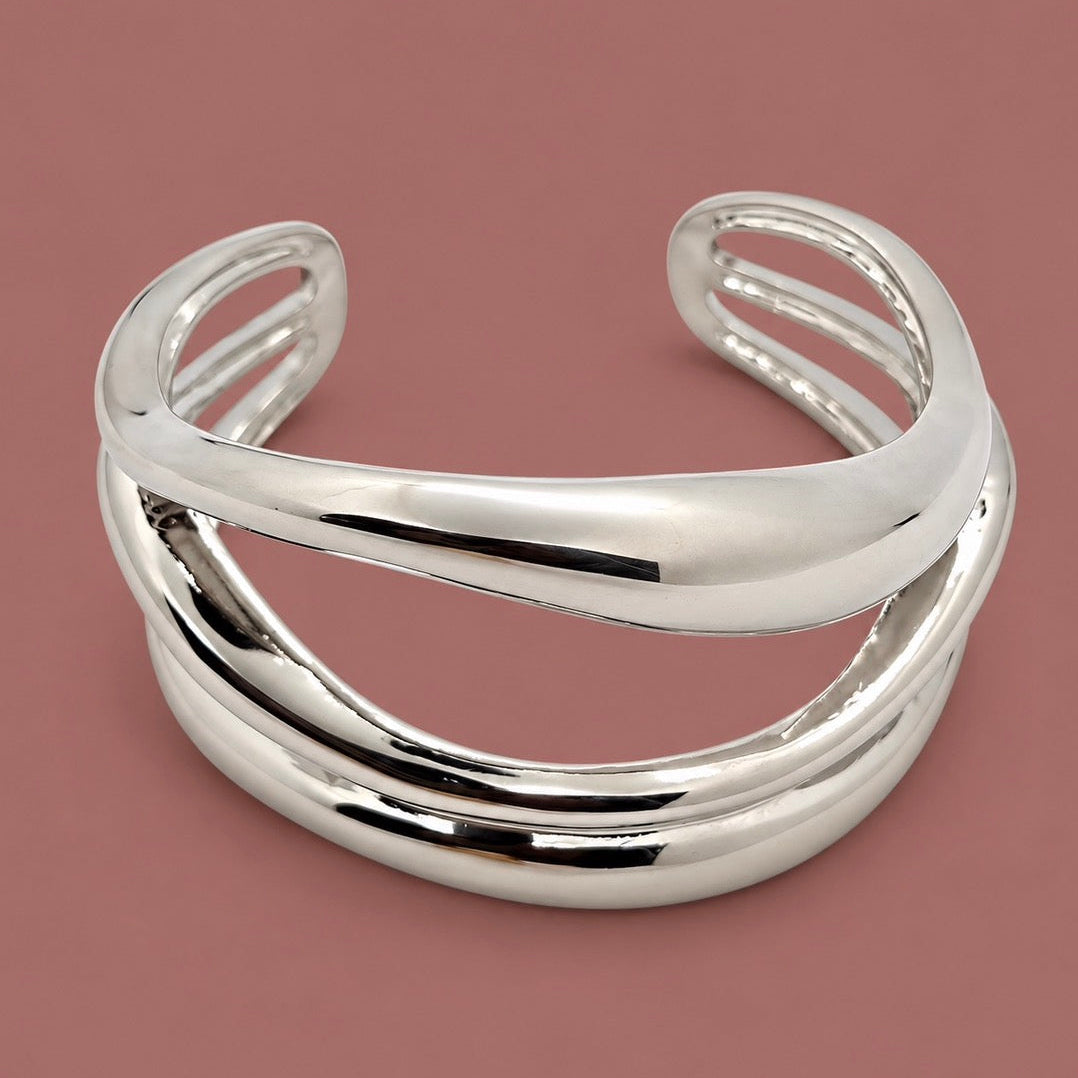 Red Coral - Chunky Metal Cuff Bracelet