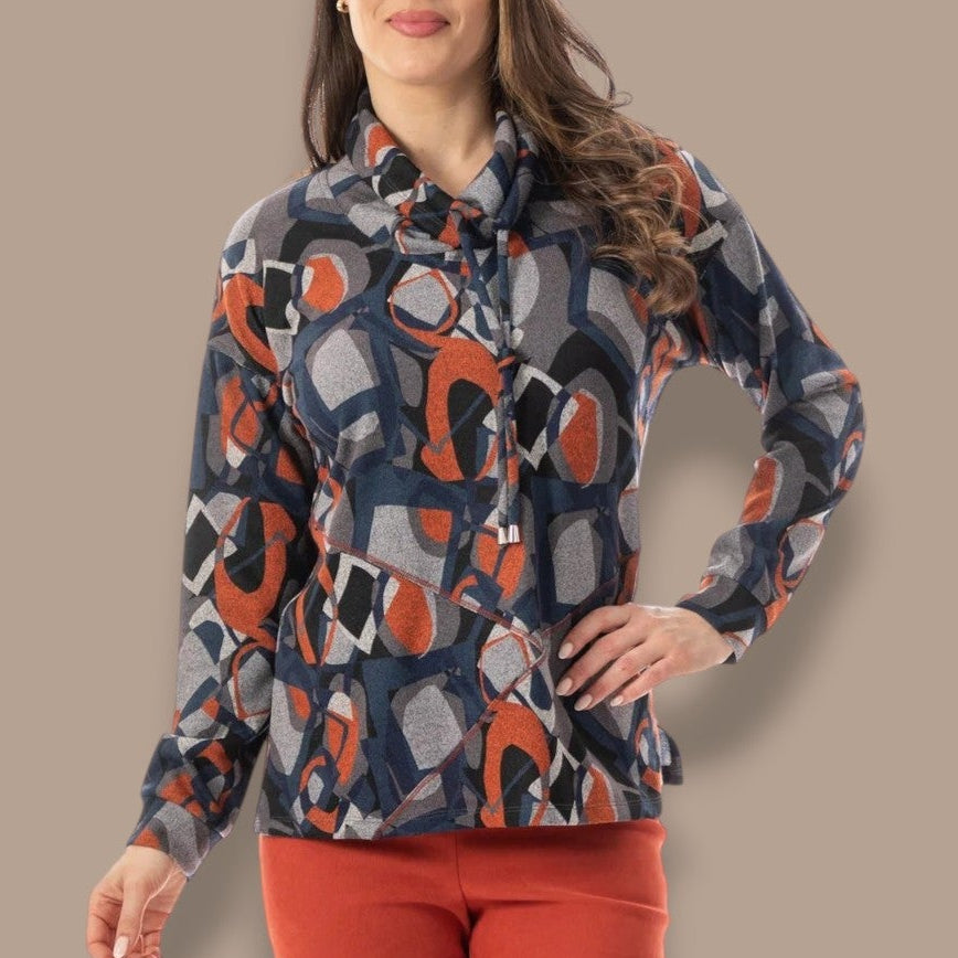 Bali - Abstract Print Cowl Neck Top