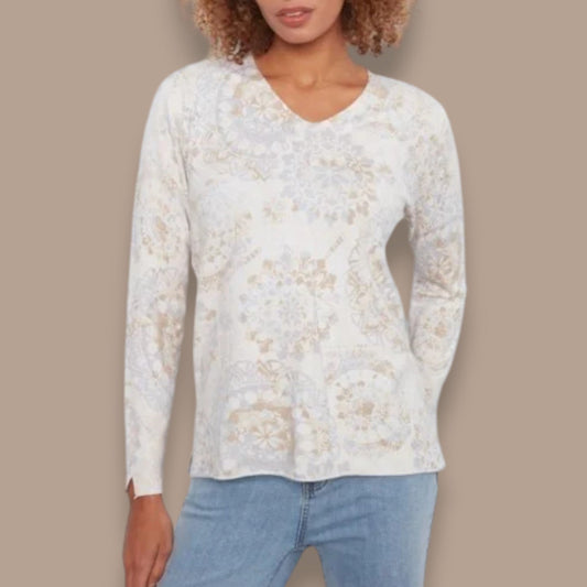 Charlie B - Printed V-Neck Knit Sweater