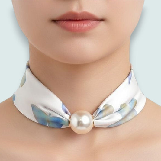 Red Coral - Whispering Butterfly Pearl Neck Scarf