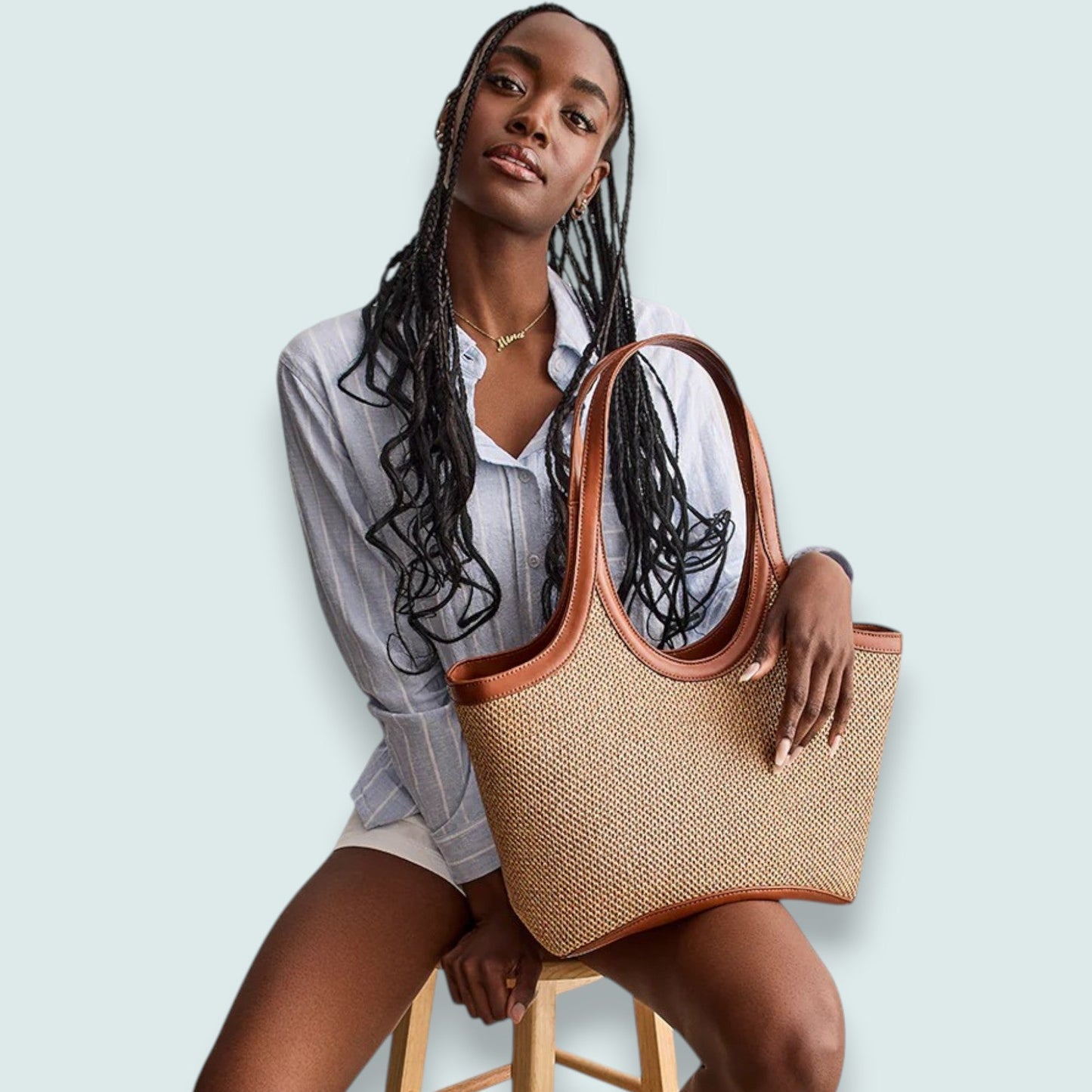 Skyla - Charlotte Large Two-Tone Woven Tote Bag
