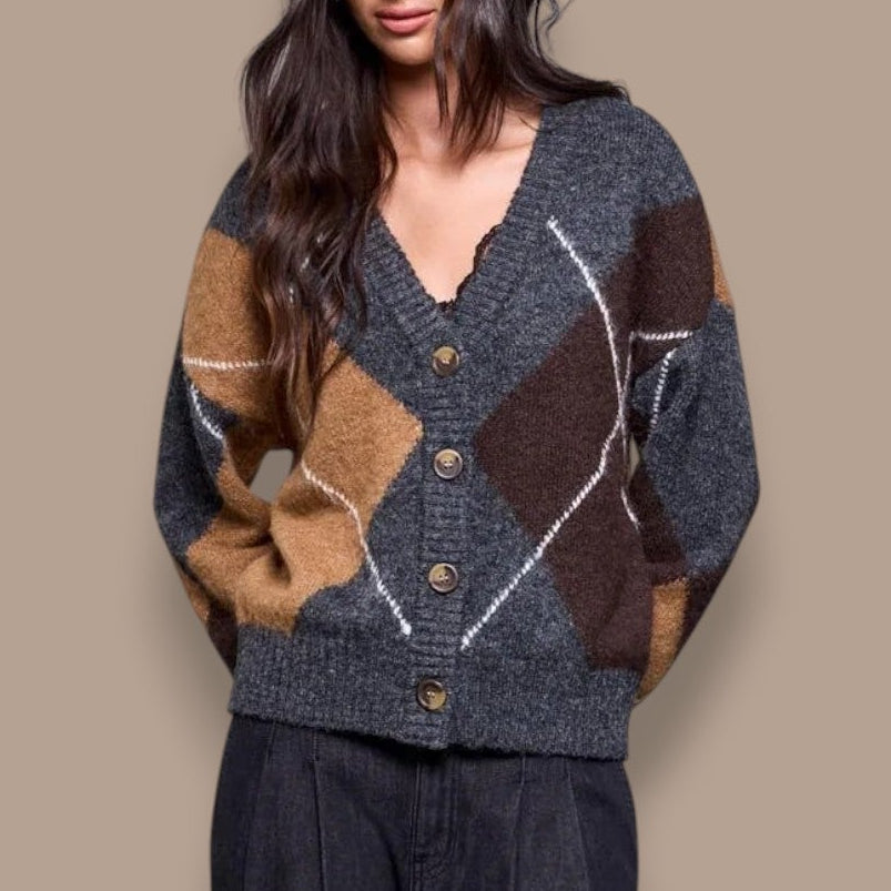 Tribal - Diamond Pattern Button Front Cardigan
