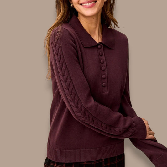 Tribal -Cable Sleeve Collared Sweater