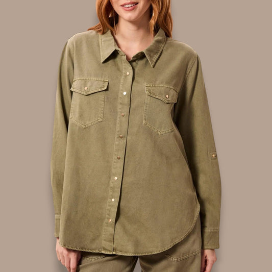 Tribal - Classic Snap Front Collared Denim Shirt