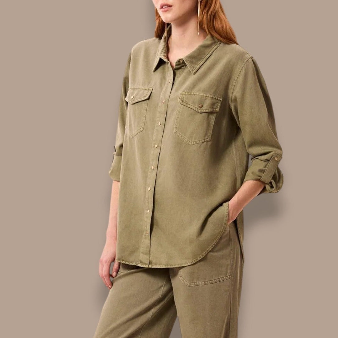 Tribal - Classic Snap Front Collared Denim Shirt