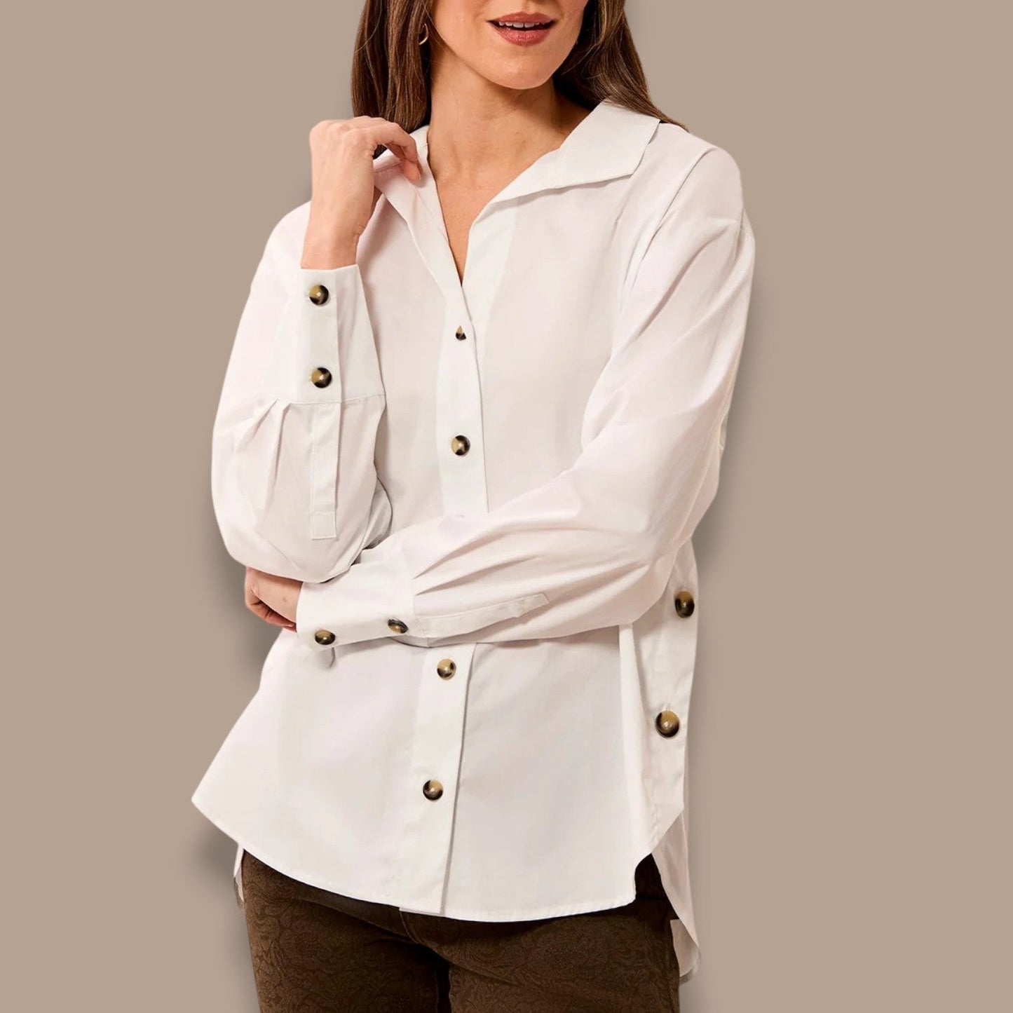 Tribal - Button Front Cotton Poplin Blouse