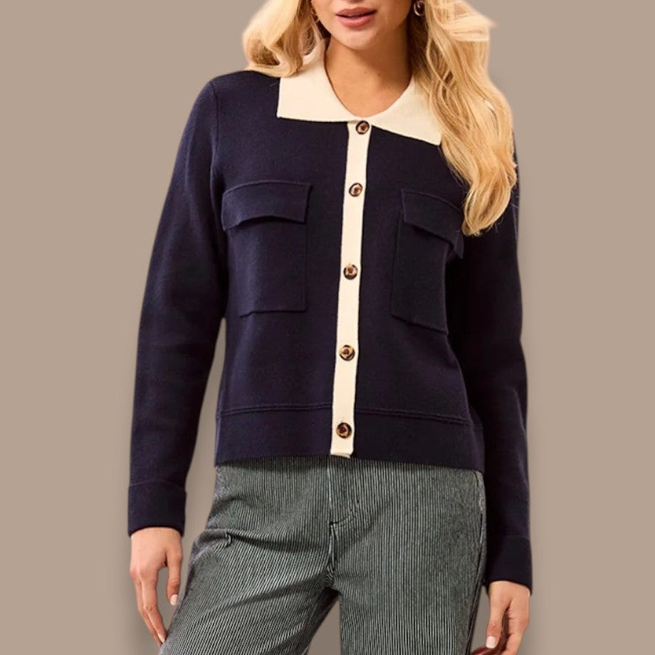 Tribal - Contrast Trim Collared Cardigan