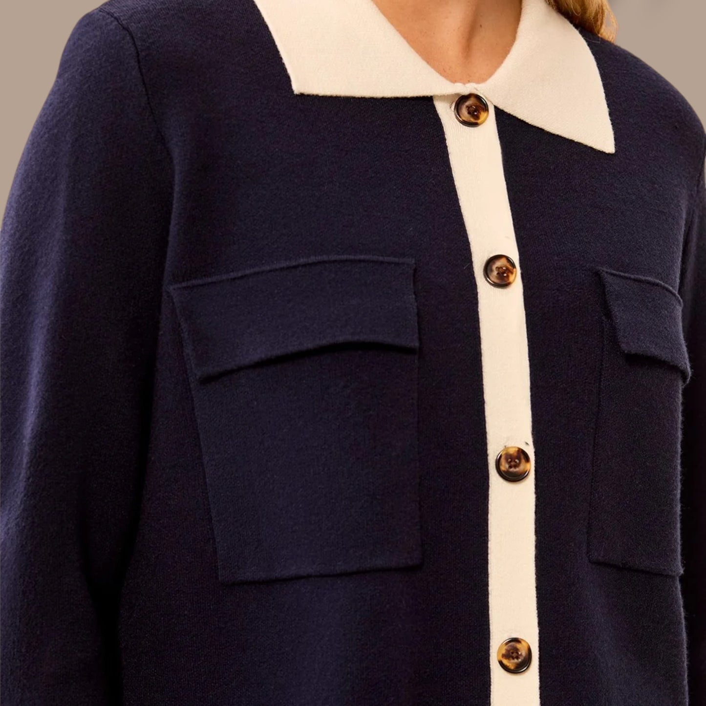 Tribal - Contrast Trim Collared Cardigan