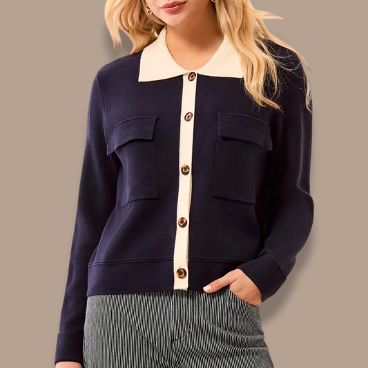 Tribal - Contrast Trim Collared Cardigan