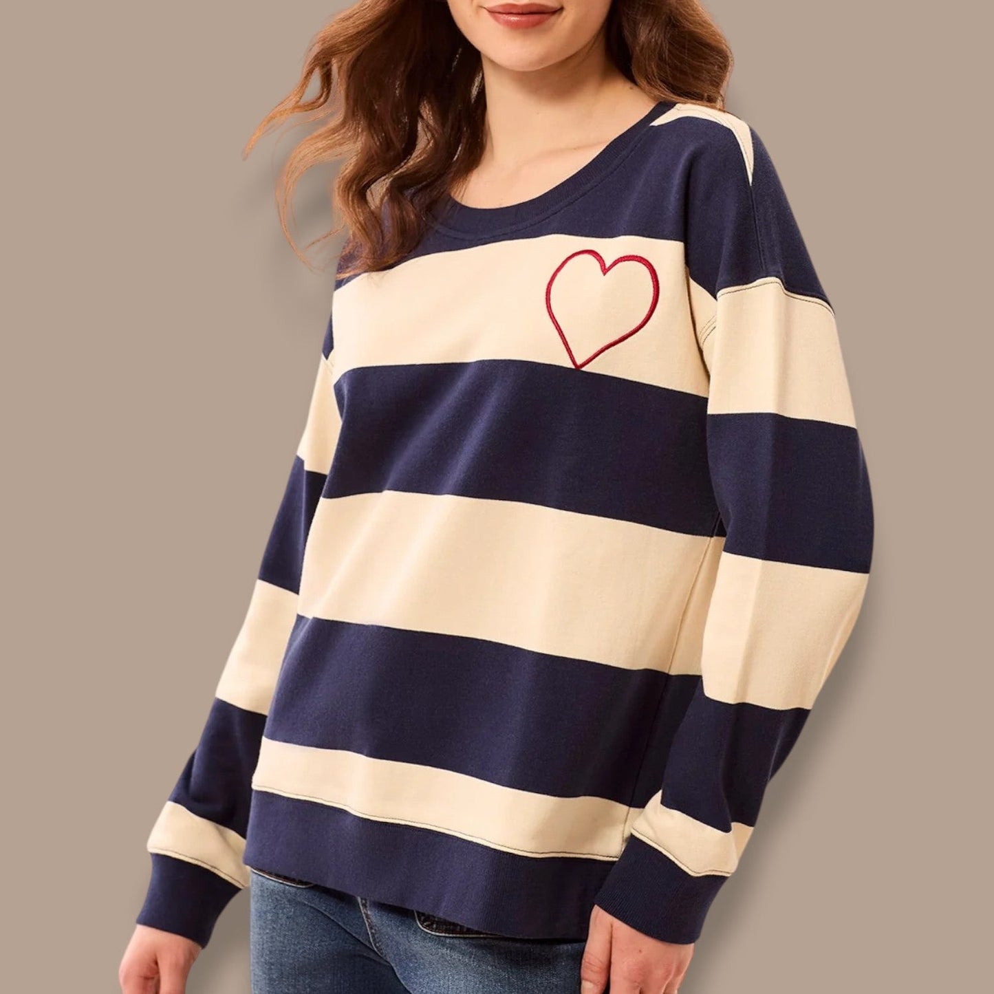 Tribal - Embroidered Heart Drop Shoulder Pullover