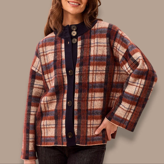 Tribal - Eyelash Knit Plaid Button-Front Cardigan
