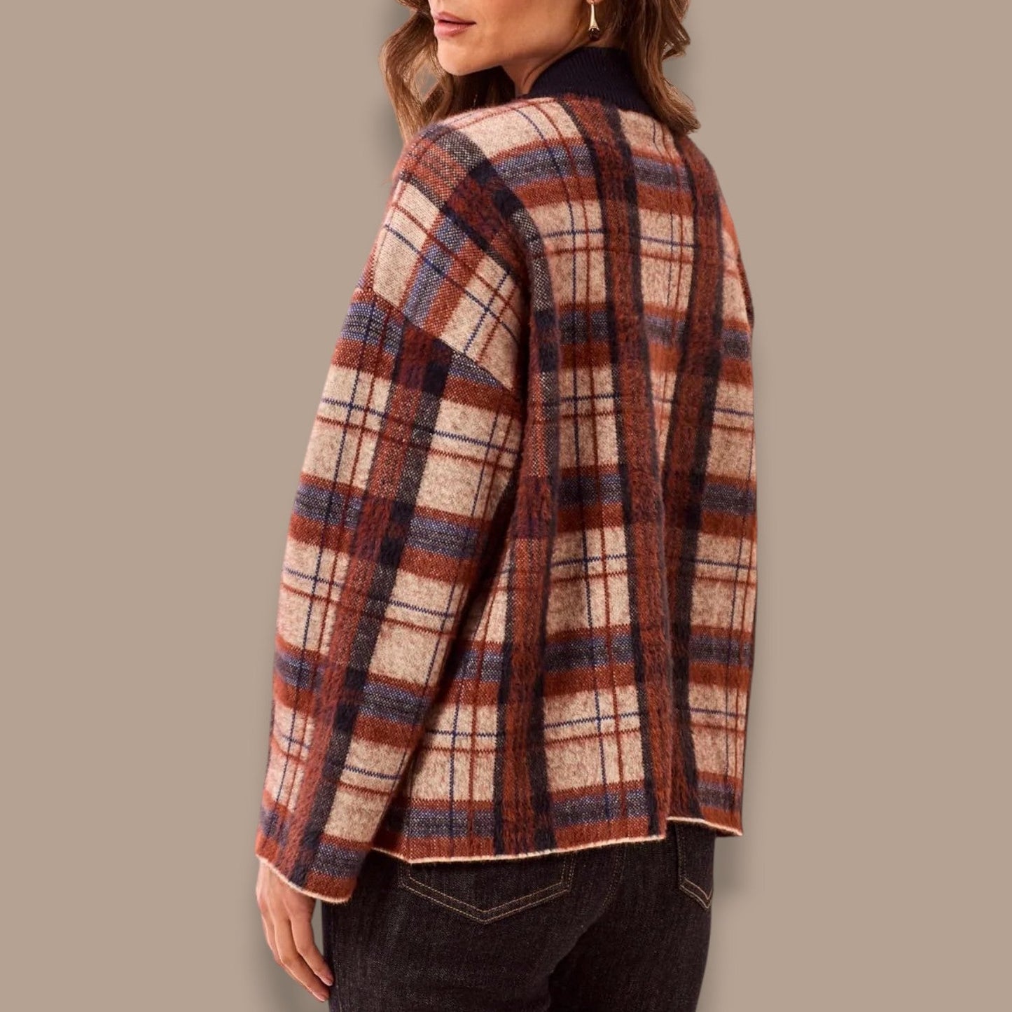 Tribal - Eyelash Knit Plaid Button-Front Cardigan
