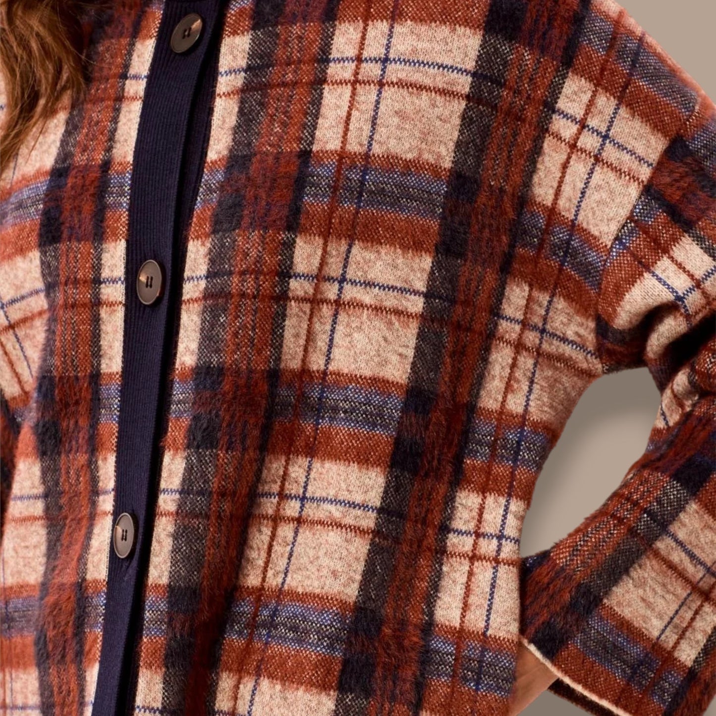 Tribal - Eyelash Knit Plaid Button-Front Cardigan