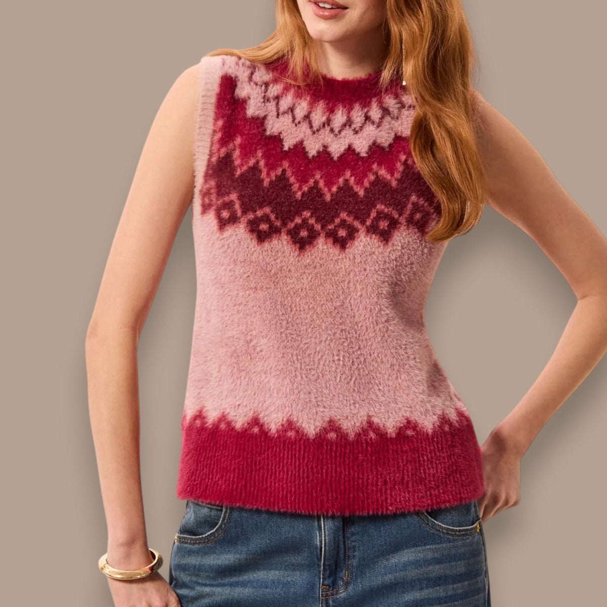 Tribal - Fuzzy Soft-Knit Fair Isle Sweater Vest