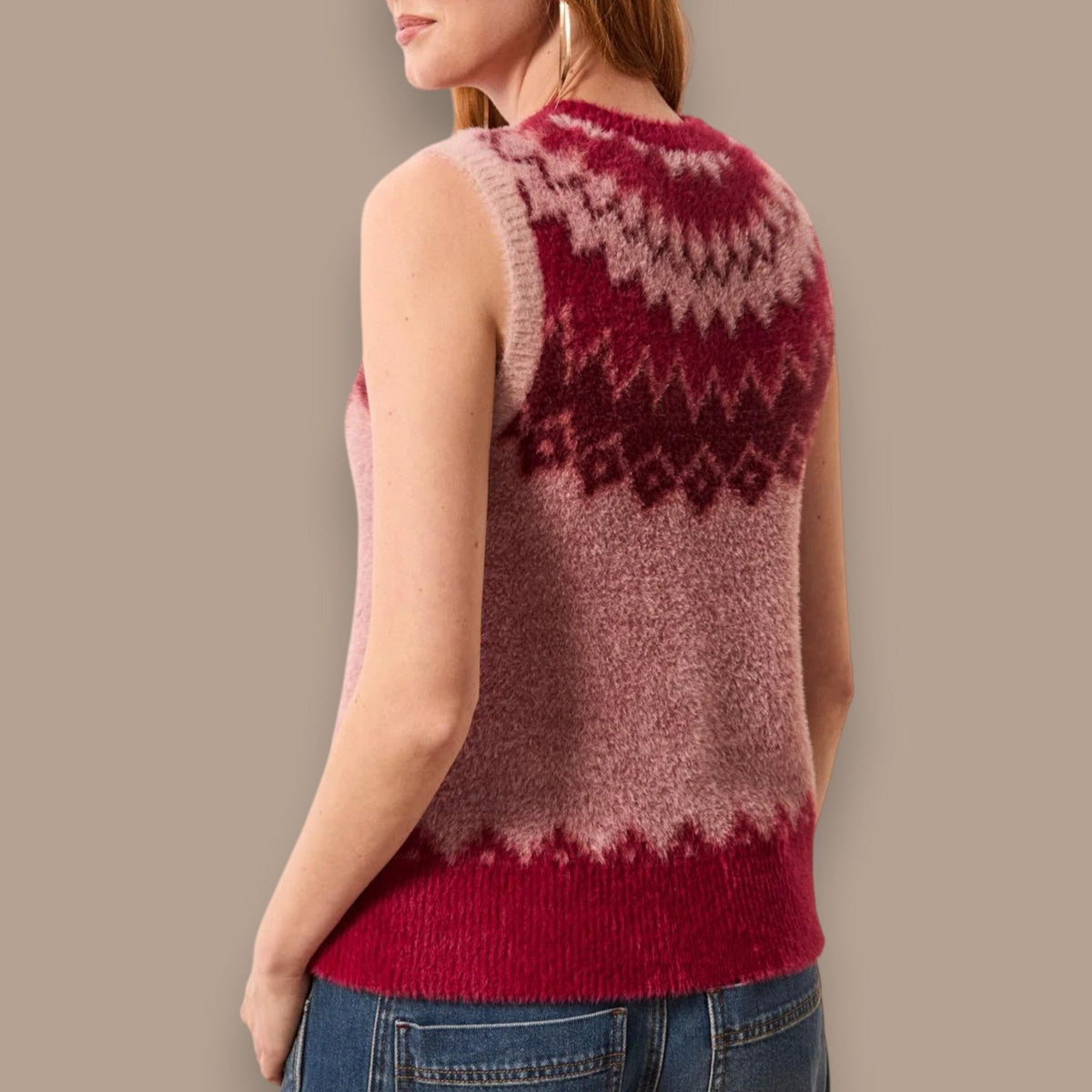 Tribal - Fuzzy Soft-Knit Fair Isle Sweater Vest
