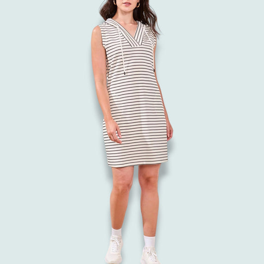 Tribal - Scuba Knit Sleeveless Hooded Dress With Pockets