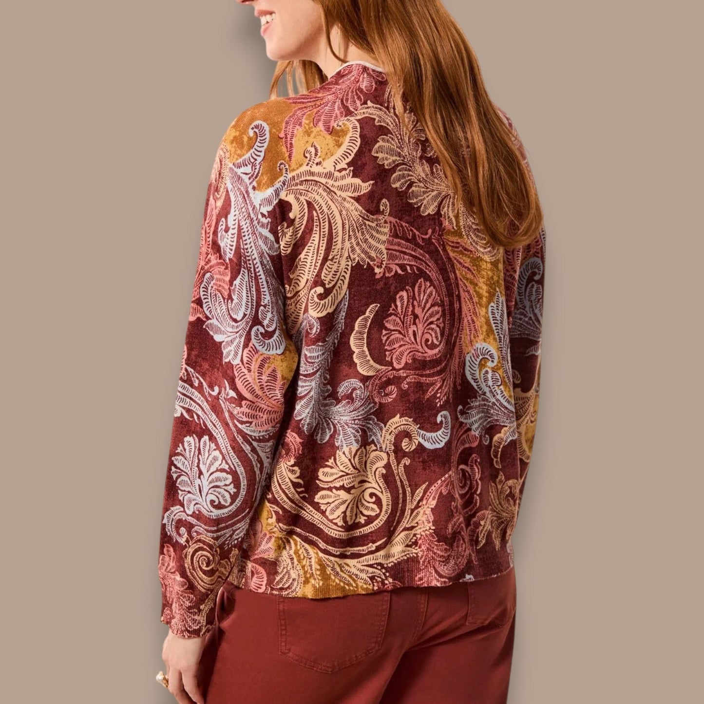 Tribal - Lightweight Printed Long-Sleeve Funnel Neck Sweater