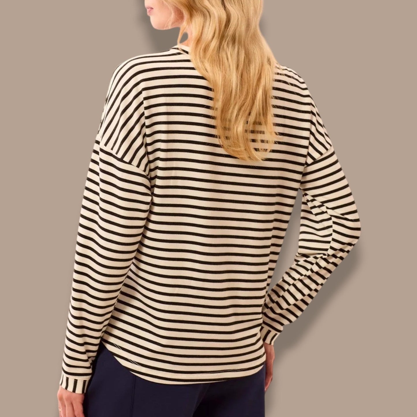 Tribal - Striped Crewneck Long Sleeve Knit Top
