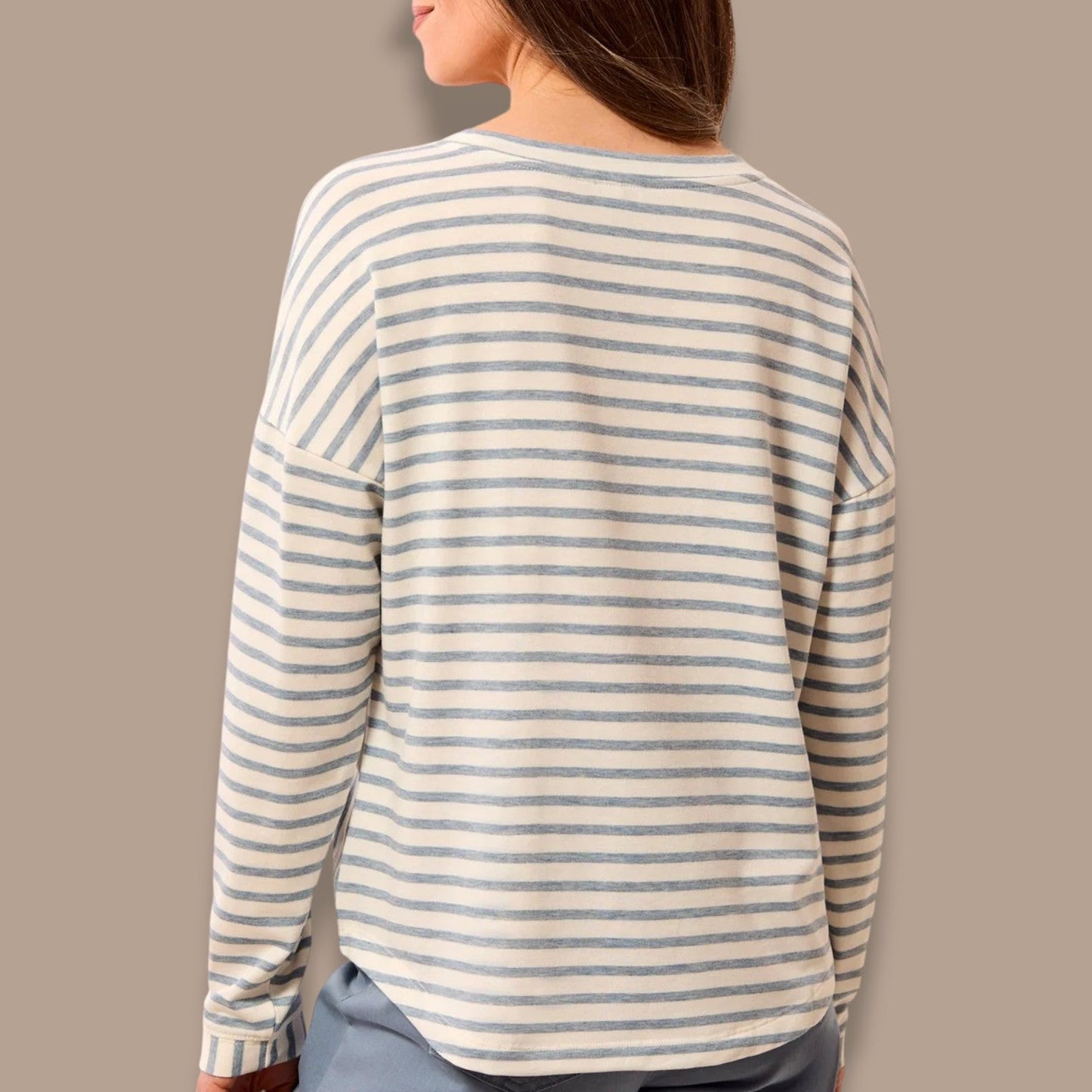 Tribal - Striped Crewneck Long Sleeve Knit Top