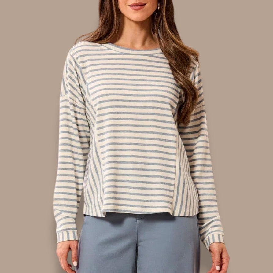 Tribal - Striped Crewneck Long Sleeve Knit Top