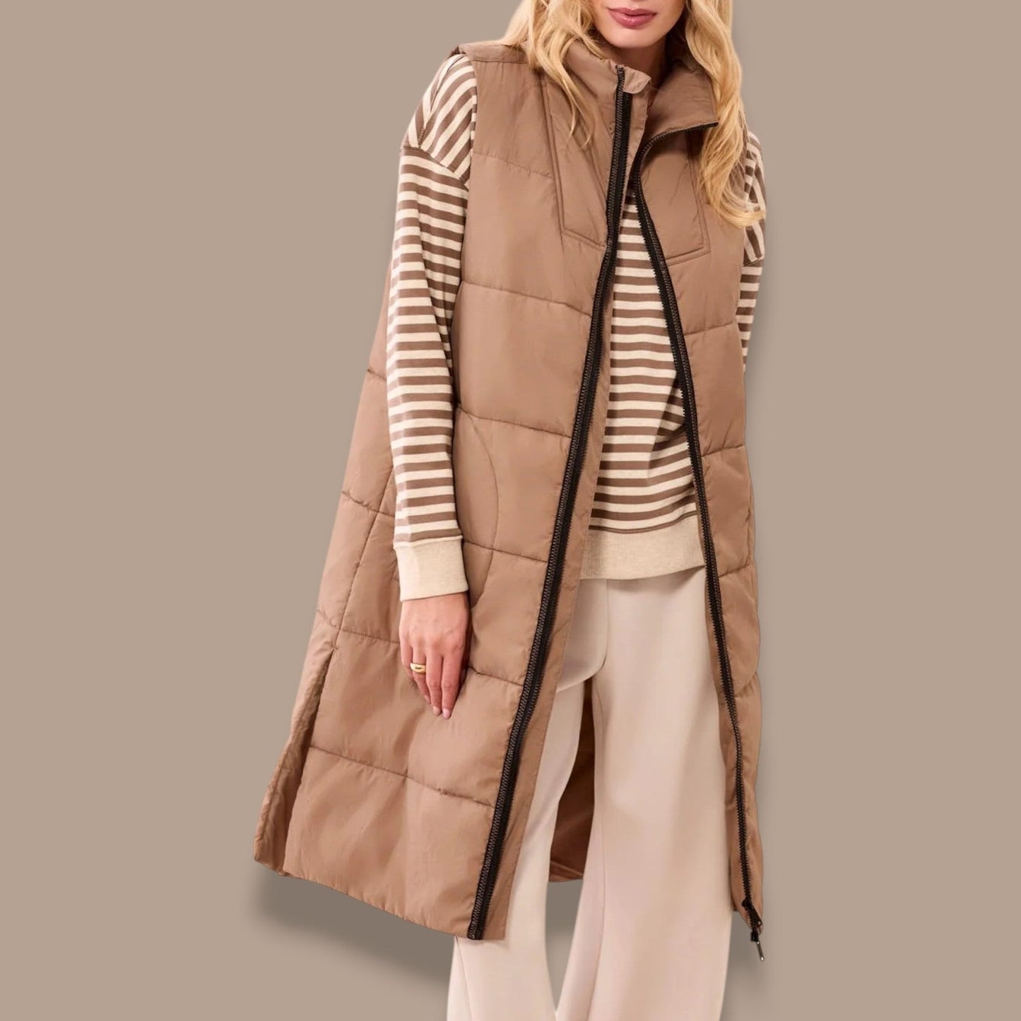 Tribal - Long Zip-Front Quilted Vest
