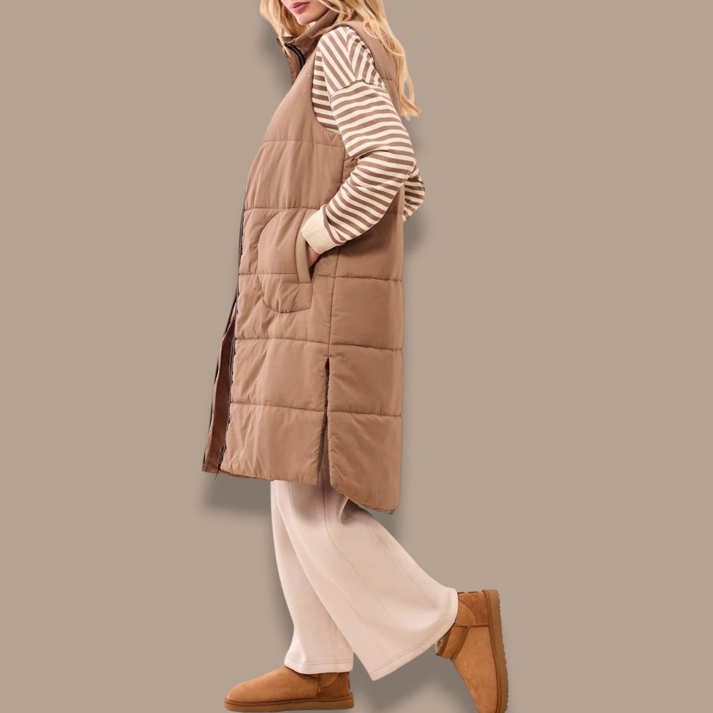 Tribal - Long Zip-Front Quilted Vest