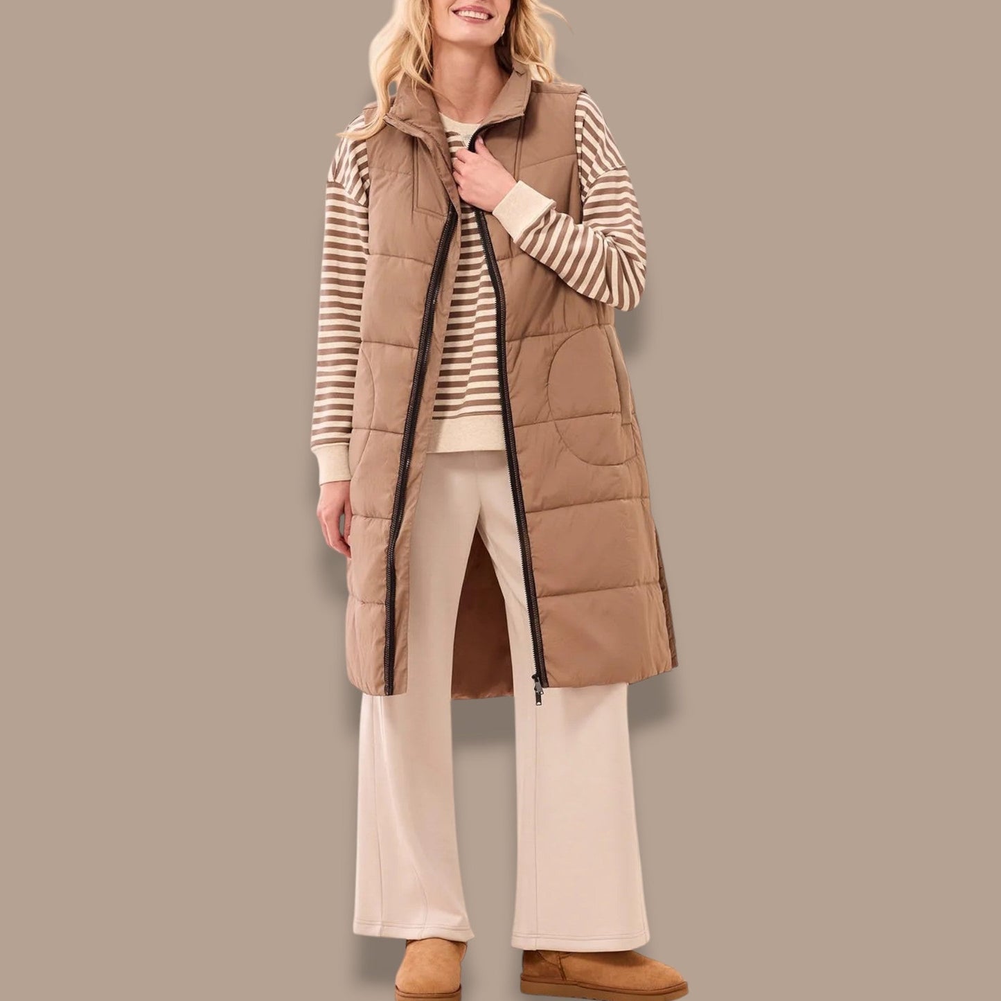 Tribal - Long Zip-Front Quilted Vest