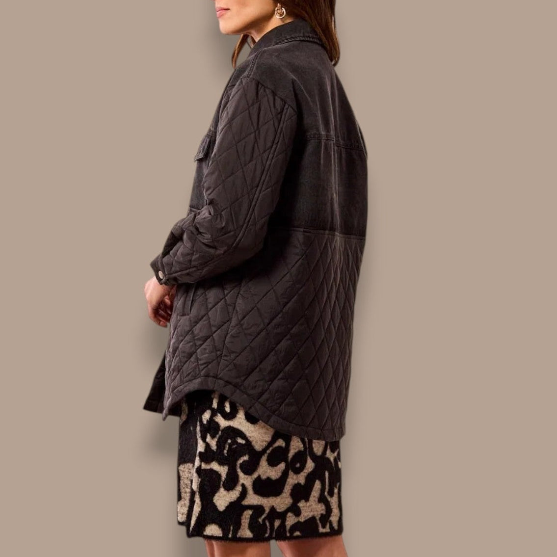 Tribal - Mixed Media Denim And Quilted Jacket With Snap Front