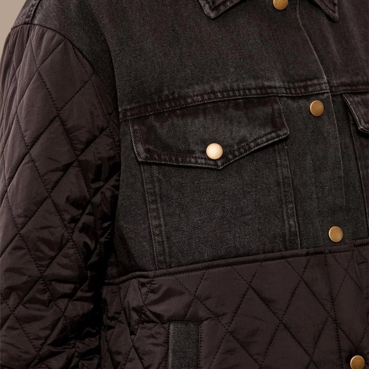 Tribal - Mixed Media Denim And Quilted Jacket With Snap Front