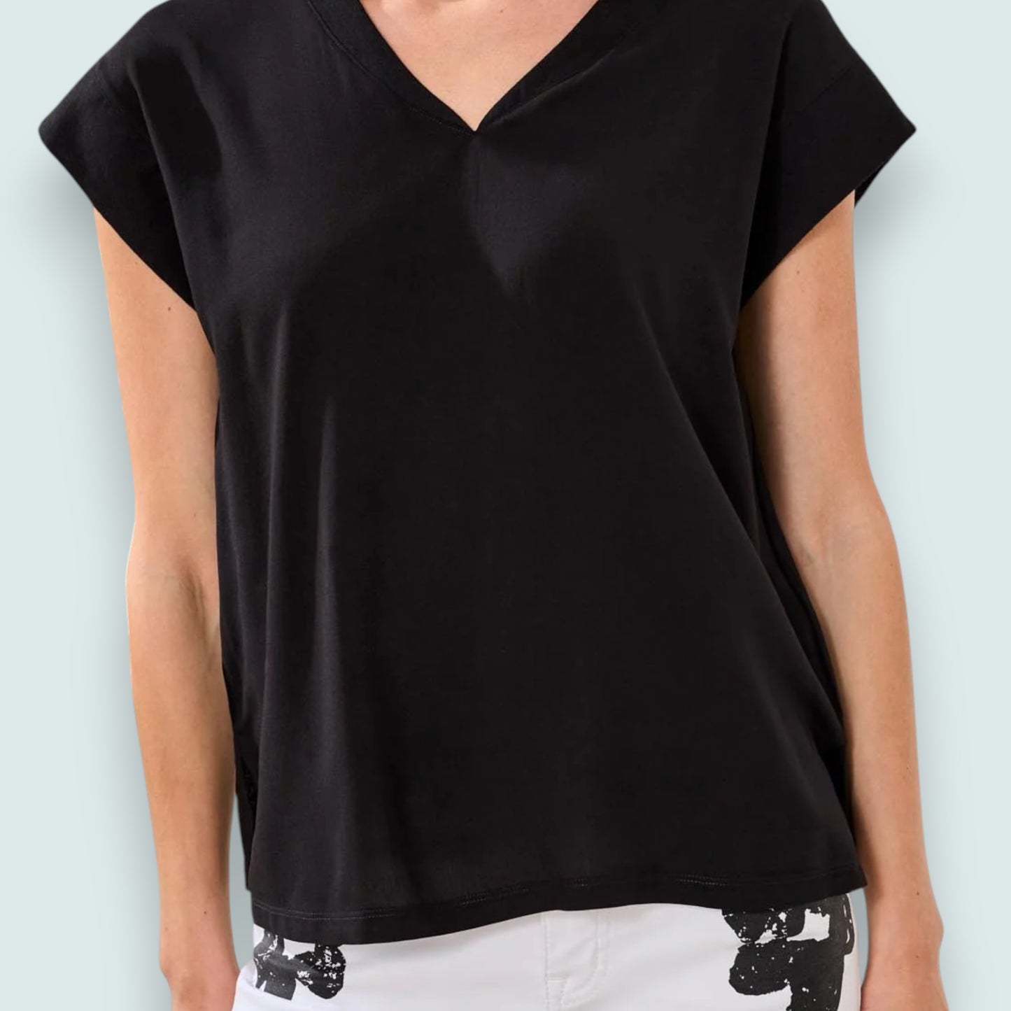 Tribal - Mixed Media Soft Drape Cap Sleeve V-Neck Top