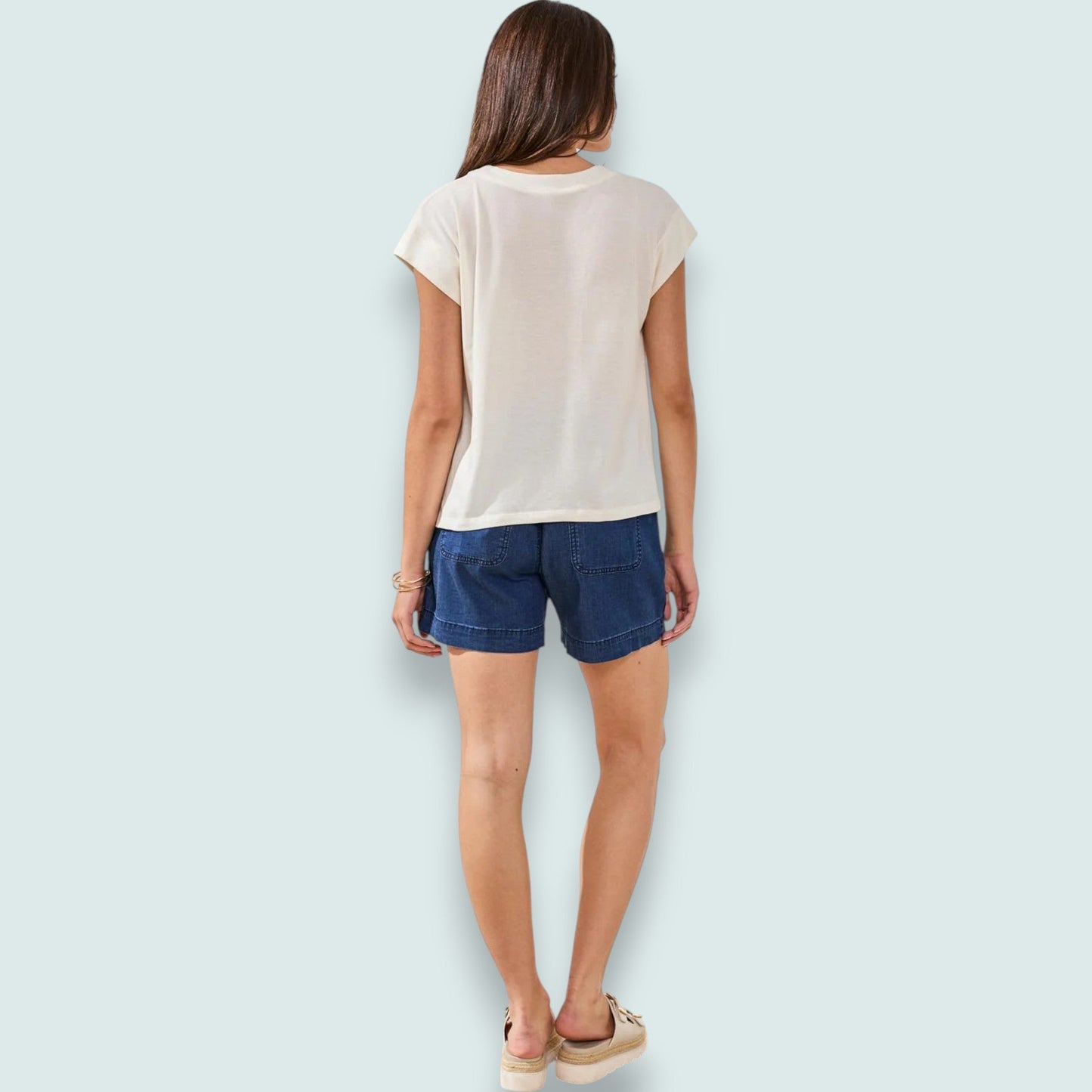 Tribal - Mixed Media Soft Drape Cap Sleeve V-Neck Top