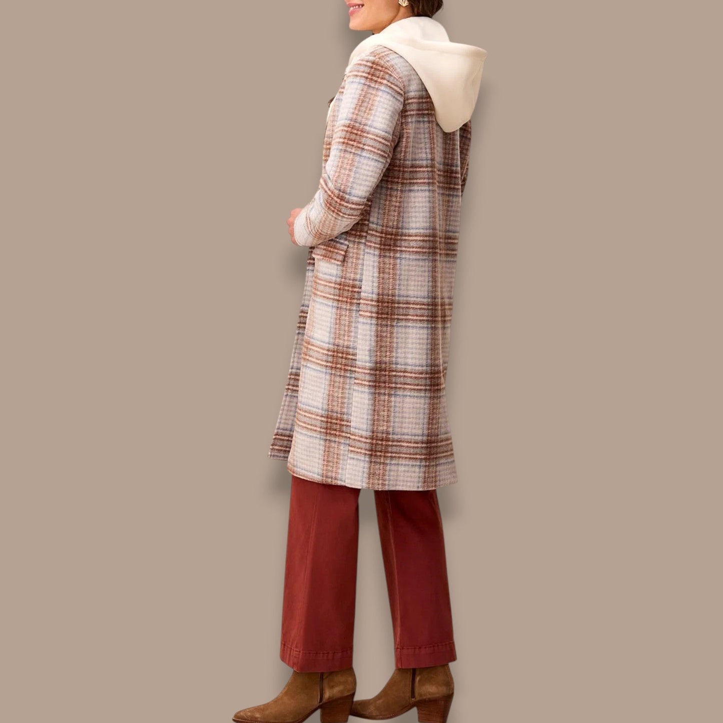 Tribal - Plaid Car Coat With Removable Fooler Hoodie