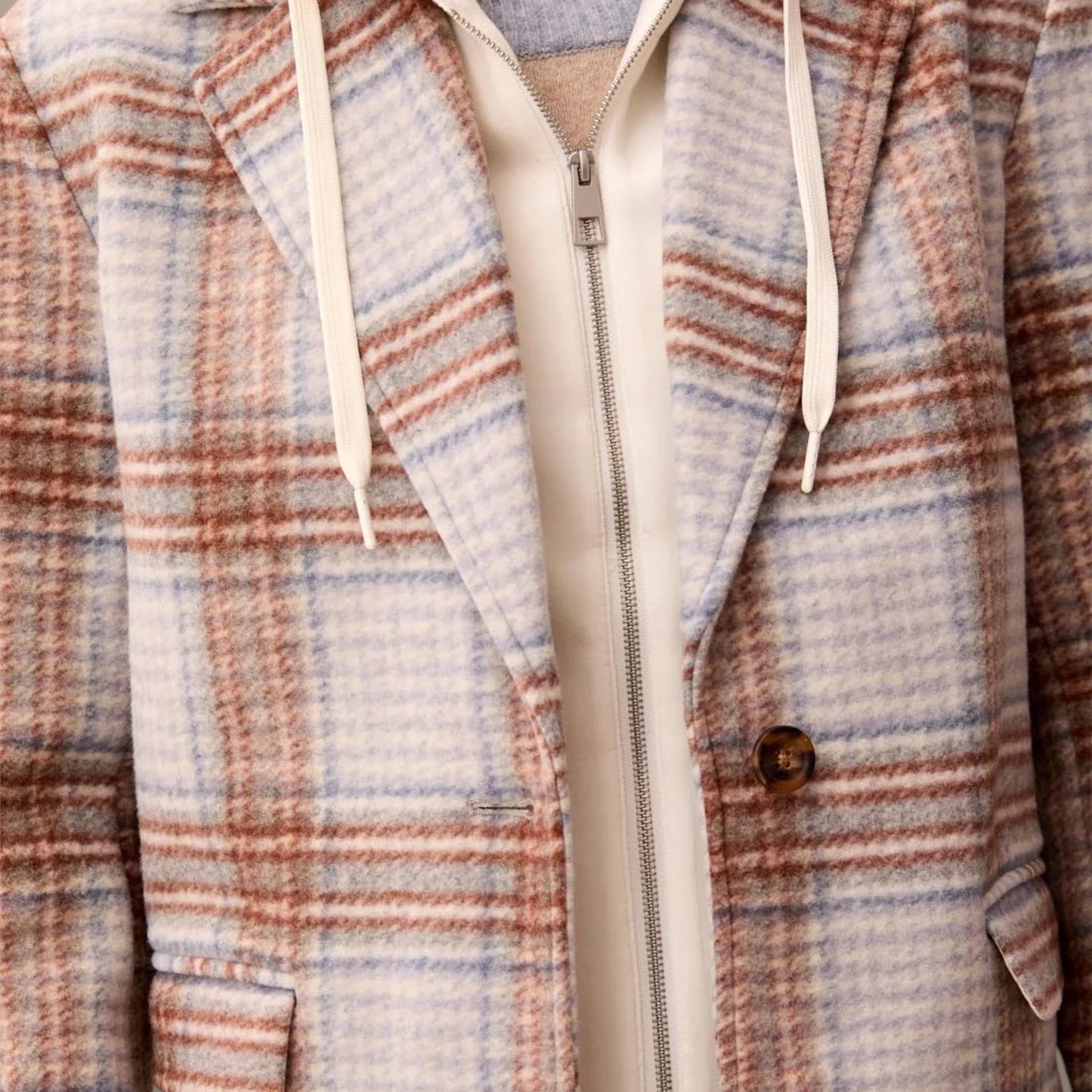 Tribal - Plaid Car Coat With Removable Fooler Hoodie