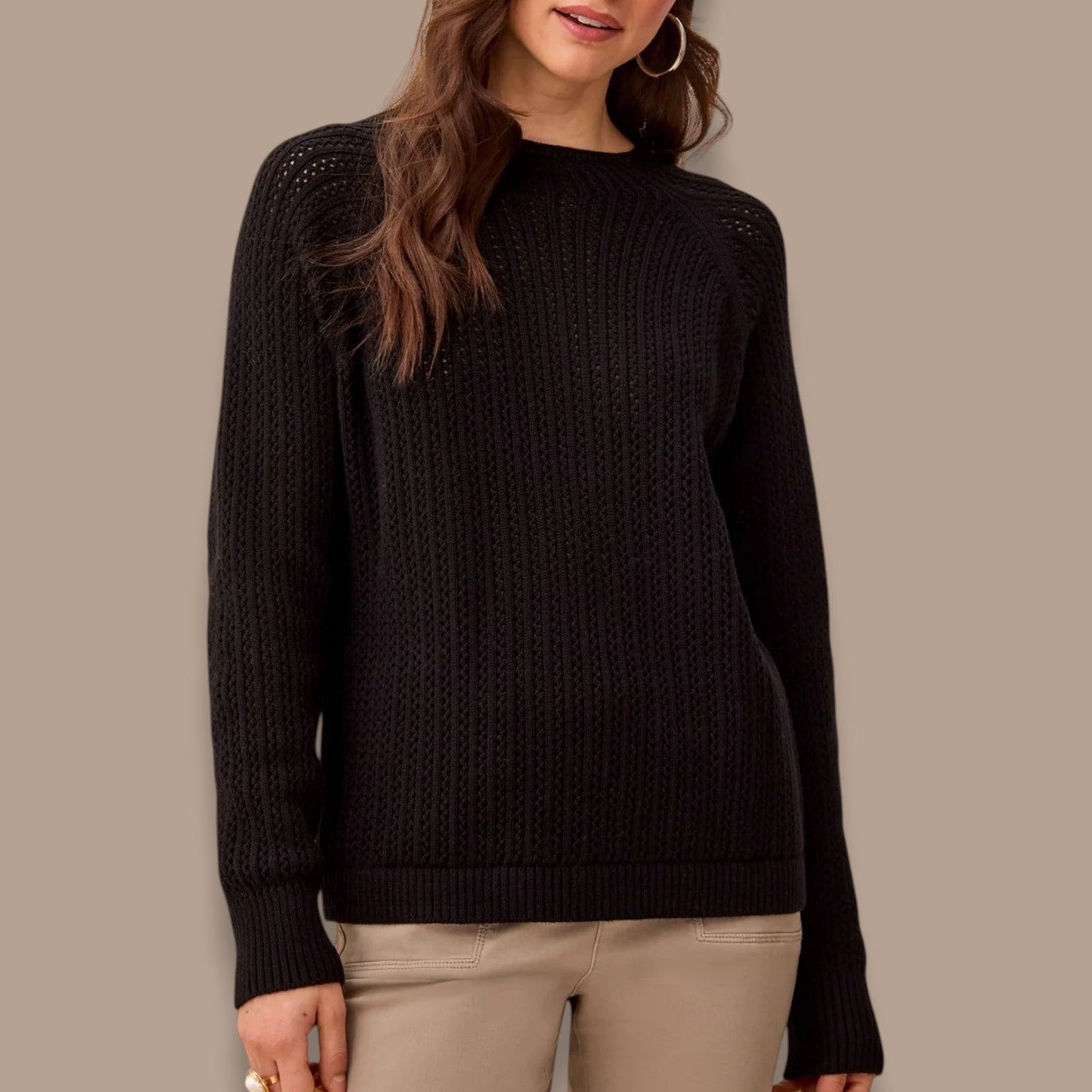 Tribal - Pointelle Button-Back Long Sleeve Sweater