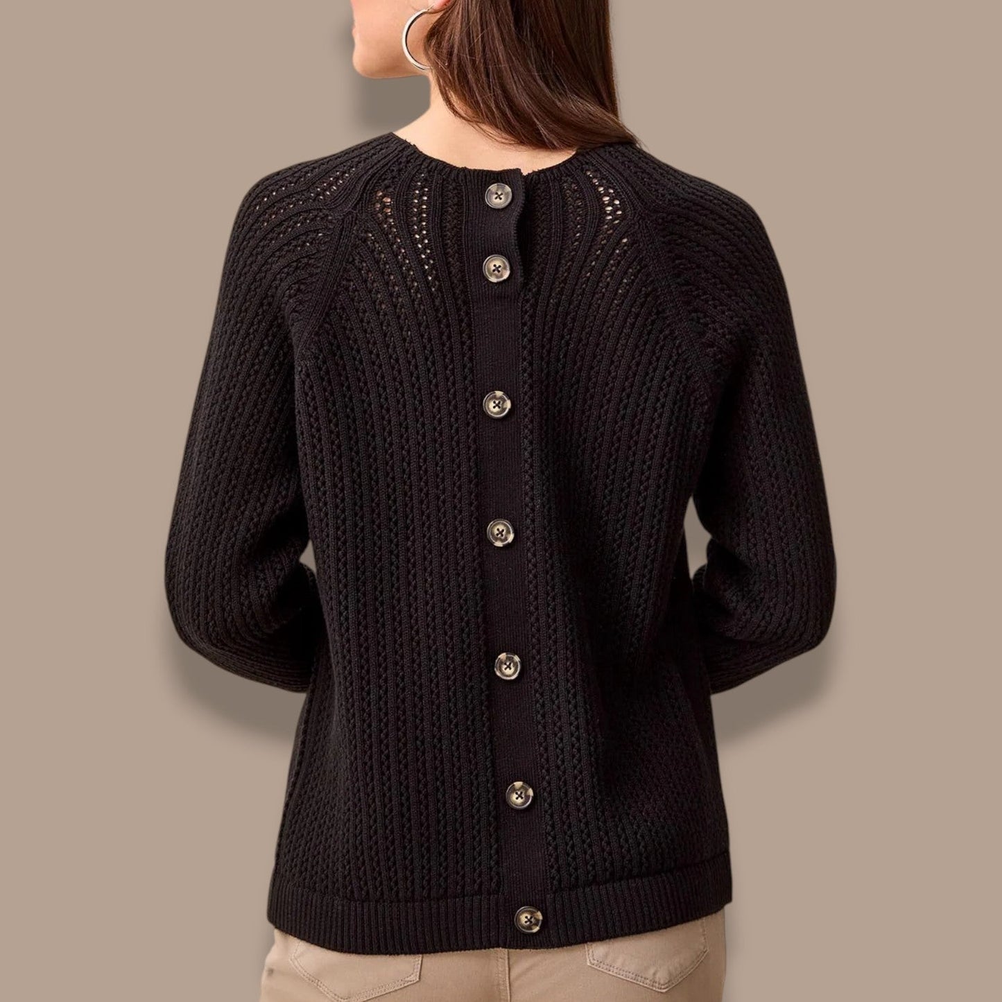 Tribal - Pointelle Button-Back Long Sleeve Sweater