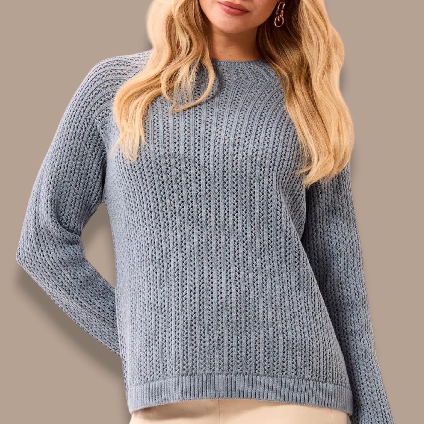 Tribal - Pointelle Button-Back Long Sleeve Sweater